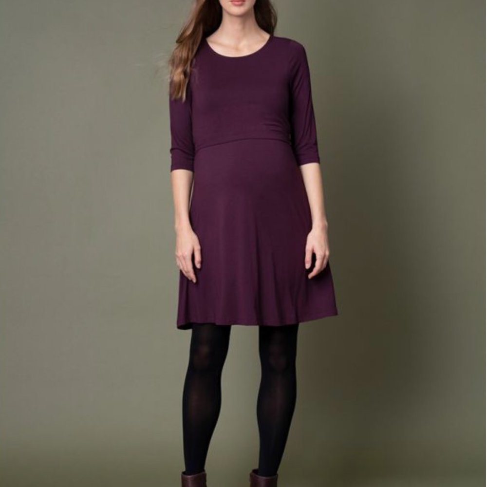 Set of 2 SERAPHINE MATERNITY/Nursing Swing dresses sz. 6 SM/MD Plum Emerald